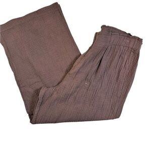 NWT Hello Nite Women Brown Cinched Waist Gauzy Cotton Muslin Casual Pants - M